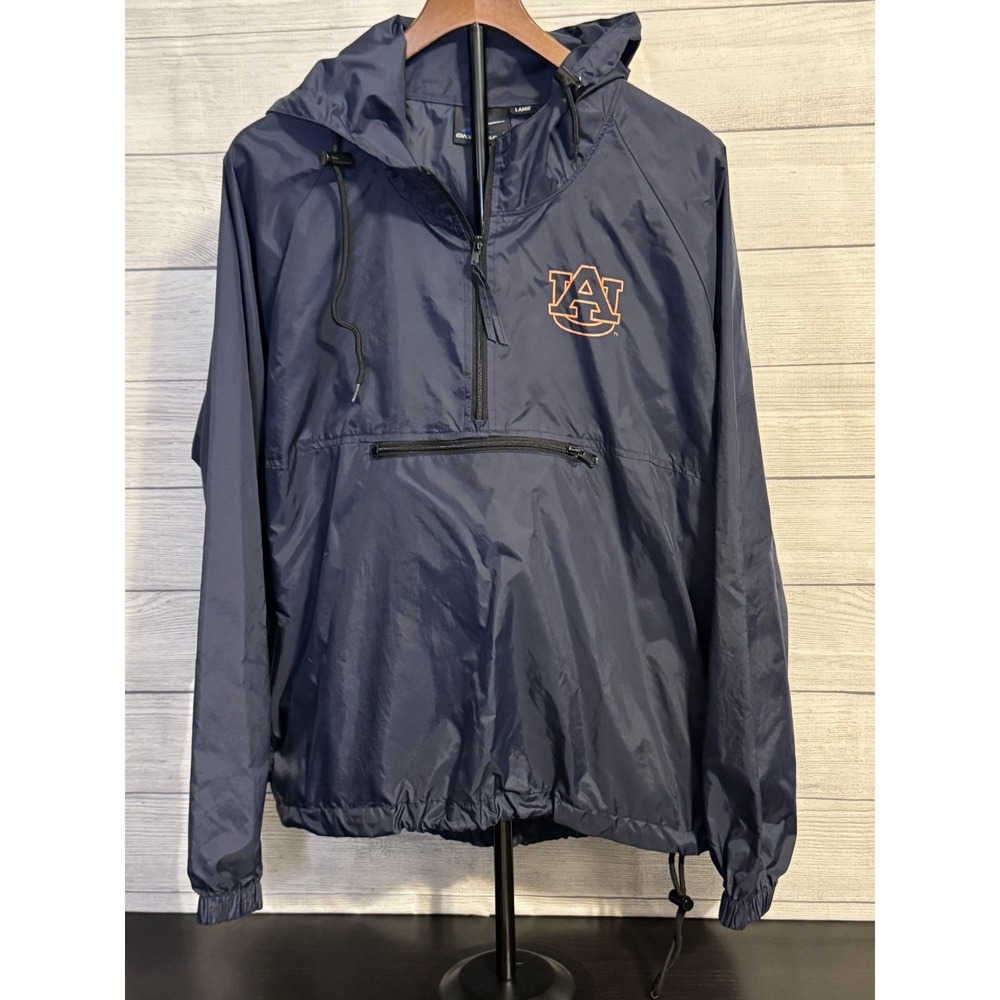 Storm Duds Auburn Tigers 1/4 Zip Hooded Rain Jacket Large Blue Pullover